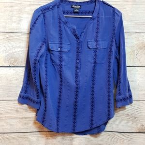 Lucky Brand royal blue pullover embroidered top